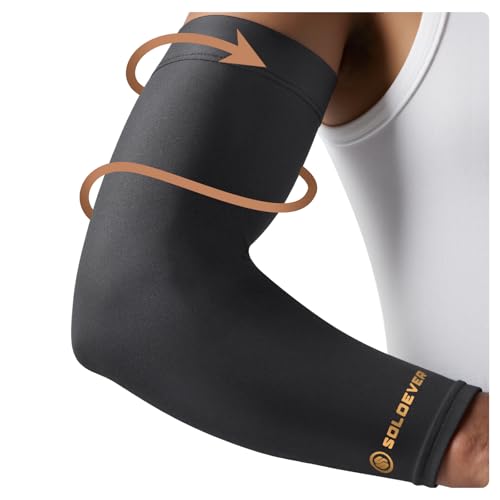 SoloEver Copper Compression Arm Sleeves Full Length Black L/XL Long for Forearm Bicep Triceps