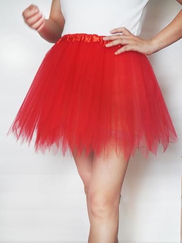 3-Layer Tulle Tutu Skirt for Women & Teens - Red - X-Large