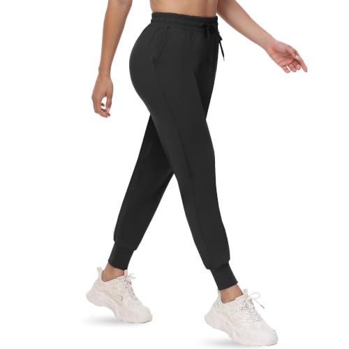 Lightweight Comfy Joggers for Women - 4 Pack with Pockets - Black, Large