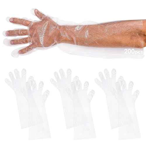 Disposable Elbow Gloves, 22 Inch Long. Clear Disposable Elbow Length Gloves for Food Handling, 1.1 mil HDPE