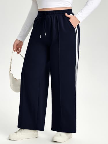 Plus Size Navy Blue Straight Leg Sweatpants for Women with Pockets - 3X-Large