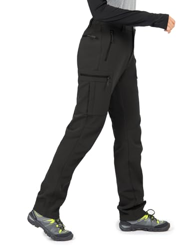 Wespornow Women's Fleece-Lined Hiking Pants Black Medium Water Resistant Windproof