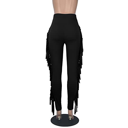 High Waist Fringed Jogger Sweatpants - X-Large Black
