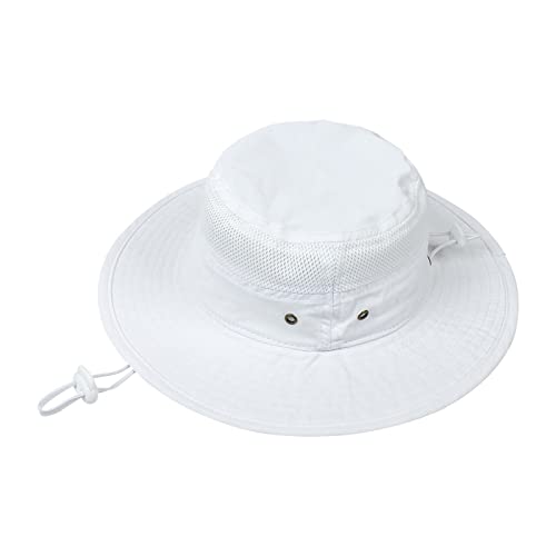 Kid's Wide Brim Sun Hat UPF 50+ Adjustable Bucket Hat - White, 12-24 Months