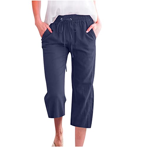 Plus Size Navy Linen Capri Pants for Women - XX-Large