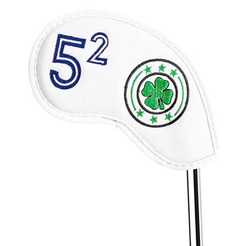 Leather Golf Iron Wedge Head Cover 52° - White & Clover Design