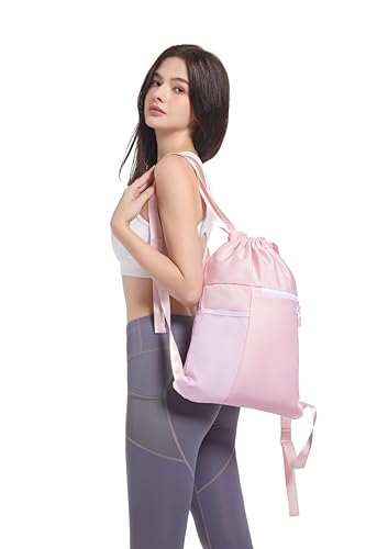 Large Capacity Drawstring Backpack with Mesh Pocket - Water-Resistant Gym Sack for Travel & Daily Use