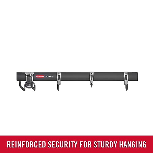 Rubbermaid FastTrack Garage Storage Utility Hooks 5 Piece Black All in One Rail Hook Kit and Tool Organizer Heavy Duty for Home/Garage/Shed/Garden