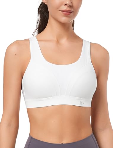 Yvette Adjustable High Support Sports Bra with Sewn-in Pads - White, Medium D/DDD