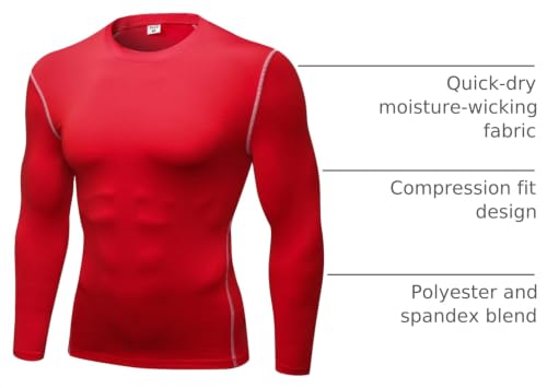 Men's Long Sleeve Compression Workout Shirt - Medium Red