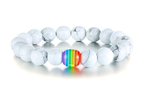Rainbow LGBT Pride Bracelet - Titanium Stainless Steel & White PU Leather