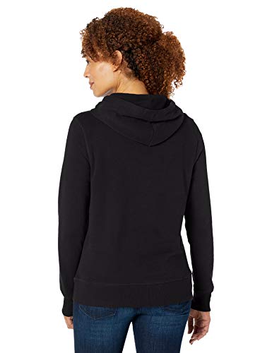 Women's Black Medium Fleece Pullover Hoodie with Kangaroo Pocket - Regular Fit