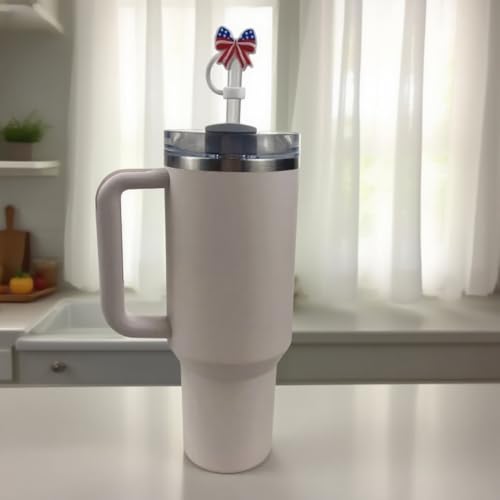 American Flag Bow Straw Cover - 10mm Silicone Tumbler Topper