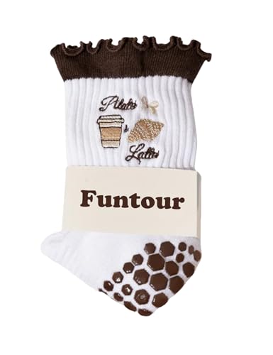 Non-Slip Pilates Grip Socks for Women - Athletic Yoga Barre Socks - Coffee