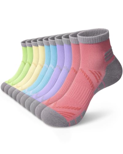 Quarter Hiking Socks for Women - Ankle Compression Socks, 5 Pairs - Blue, Red, Purple, Green, Pale Yellow