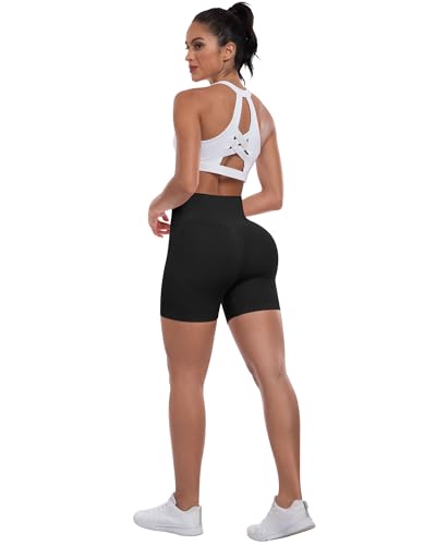 High Waisted Seamless Butt Lifting Gym Shorts - Black, Medium