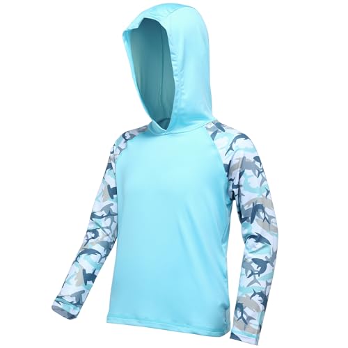 Boys UPF 50+ Rash Guard Swim Hoodie - Long Sleeve Fishing Shirt