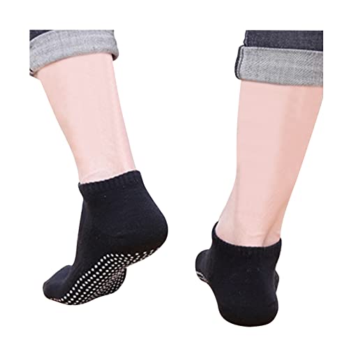 Non-Slip Cotton Ankle Socks for Yoga & Pilates - Black, One Size