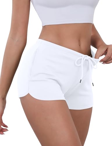 IECCP White Small Sweat Shorts Women – Low Rise Drawstring Pockets 2-in-1
