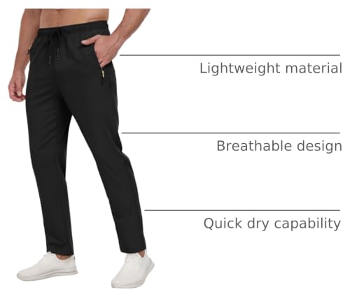 Zoofly Men's Black Athletic Jogger Pants - Breathable, Quick Dry, Water Resistant, Large