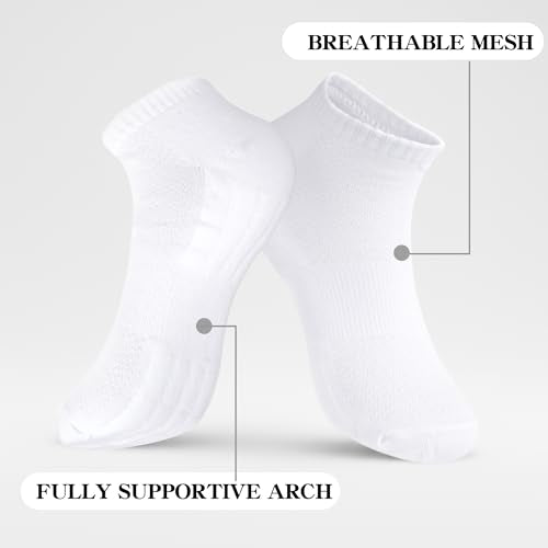 Ankle Running Socks - Cushioned Cotton, Moisture Wicking - One Size, White
