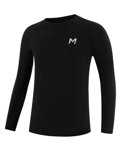 Boys Long Sleeve Compression Shirt - Quick Dry Athletic Top - Medium/Black