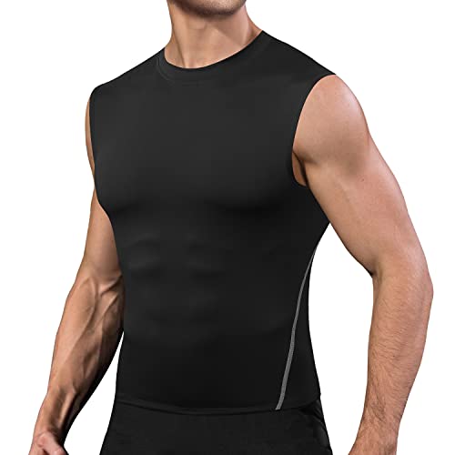 Odoland 5 Pack X-Large Black Dry Fit Base Layer Tank Top – Sleeveless Athletic Shirts