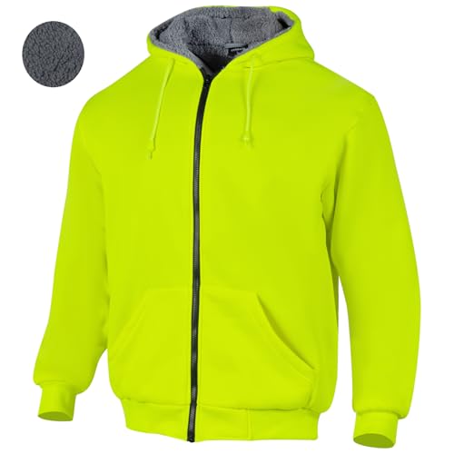 VENDACE Hi Vis Hoodie for Men Sherpa Fleece Lined Safety Sweatshirt Fleece Hoodie Zipper Construction Work Jacket Sweater