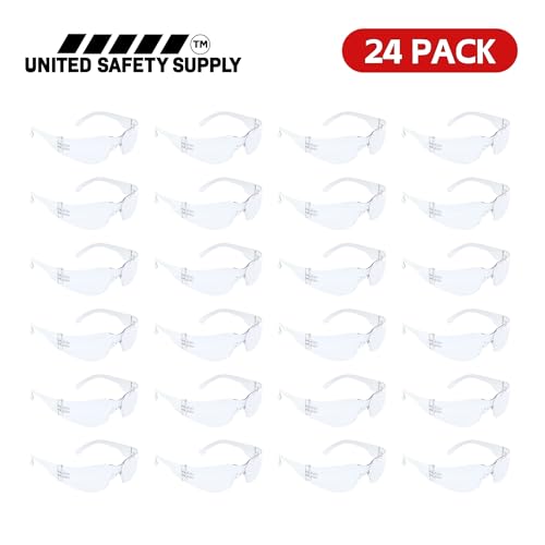 Clear Safety Glasses - Bulk 24 Pack - ANSI Z87.1 Impact Resistant Polycarbonate Lens - Protective Wrap Around Eyewear