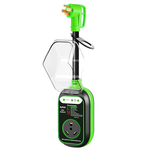 EyGde 50A to 30A RV Adapter with Surge Protector – Patented 4500J, IP67 Waterproof Cover, Circuit Analyzer, Green (50M/30F)