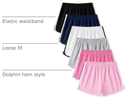 Poroka Girls' Cotton Athletic Shorts 6-Pack Toddler Summer Sports Casual Wear