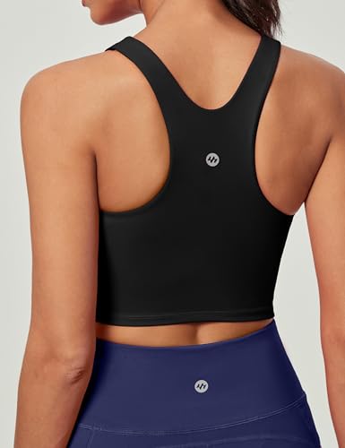 Ewedoos Black Longline Sports Tank Top with Built-in Padded Bra - Medium