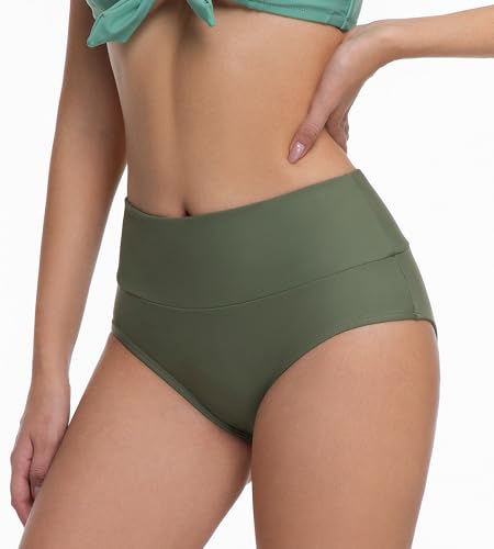 V Cut Mid Rise Cross Front Full Coverage Bikini Bottoms - X-Small Army Green