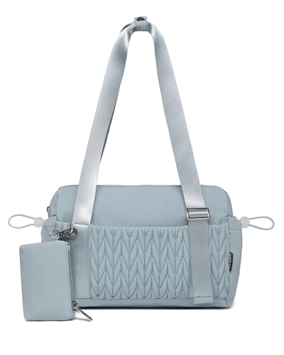 BAVERGE Light Blue Small Quilted Gym Bag for Women with Wet Compartment & Coin Purse