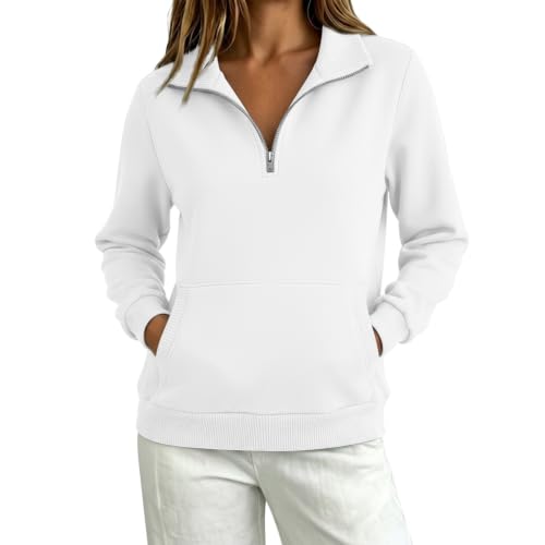 Women's Half Zip Pullover Sweatshirt - XX-Large White