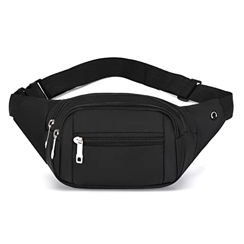 Large Nylon Crossbody Fanny Pack - Black Pure