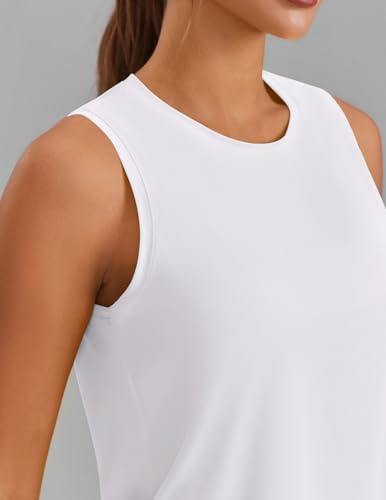 Cooling Crop Tank Top for Women - UPF 50+, Quick-Dry, Small/White