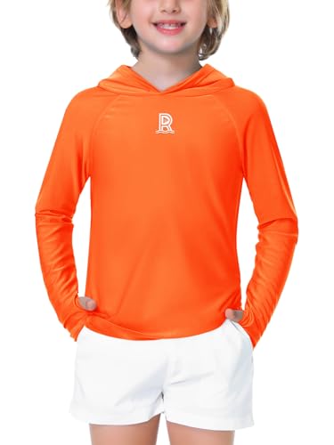 Kids Quick-Dry Sun Protection Rash Guard Hoodie - Orange 9-10 Years