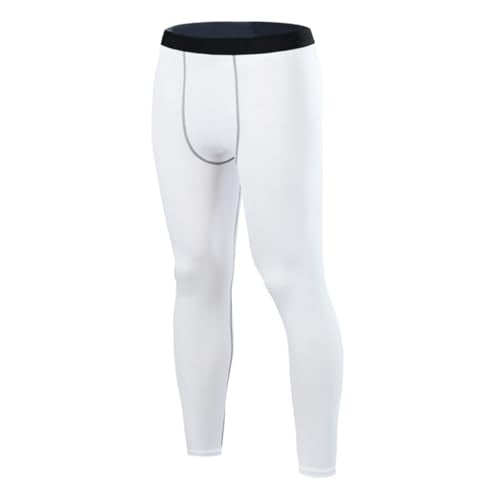 Men's Compression Pants - Athletic Leggings for Running & Gym - Large White