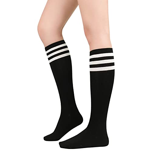 Knee High Striped Athletic Socks - Black & White - One Size