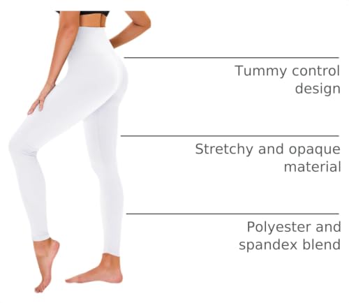 High Waisted Leggings for Women - Tummy Control Yoga Pants with Pockets - 26 Inch / Small-Medium / A-White
