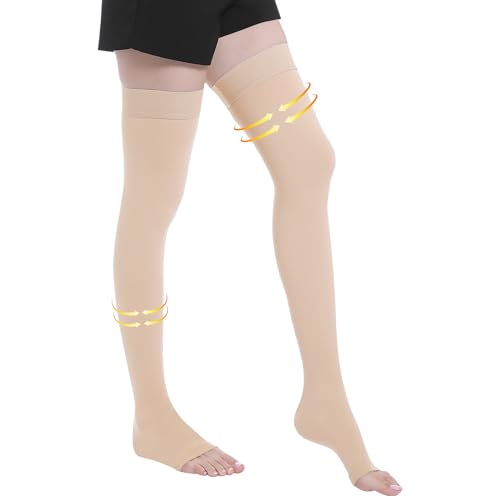 Small Beige Myshear Medical Compression Stockings 20-30 mmHg Thigh High Support Socks