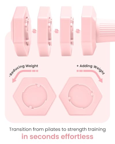 Fragraim 10 lb Adjustable Dumbbell Set, 5 lb–2.5 lb per Dumbbell (Pink) 4-in-1 Weight System