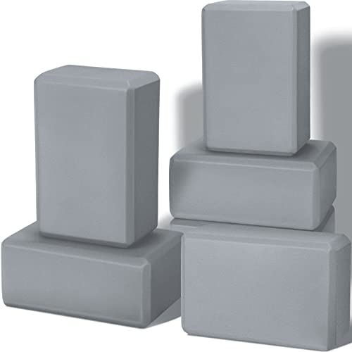 Yoga Blocks Set of 6 - Gray EVA Foam, Non-Slip for Stability