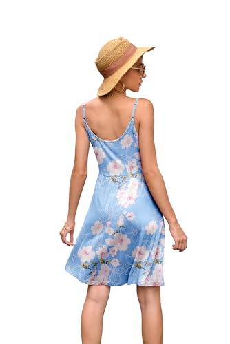 WEACZZY Women’s Summer Dress V-Neck Spaghetti Strap Casual Beach Sundress