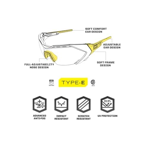 Mechanix Wear: Vision Type-E Safety Glasses with Advanced Anti Fog, Scratch Resistant, Grey Half Framed Protective Eyewear, Lightweight, Adjustable Arms and Nose, For Outdoor Use (Smoke Lens)