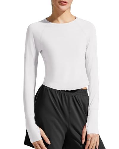 G4Free Women's UPF 50+ Long Sleeve Rash Guard Workout Shirt - White, Small