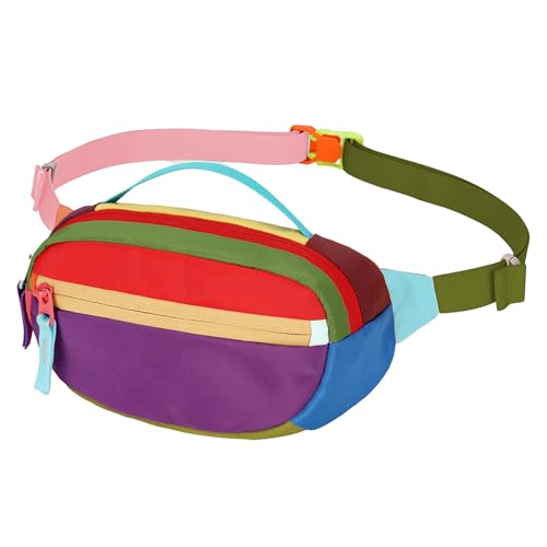 W WINTMING Retro Fanny Pack for Women Men Purple – 2 Pockets, Color-Block Waist Bag