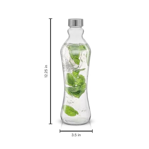 JoyJolt 32oz Glass Water Bottle Set – 2pk, Clear Glass with Stainless Lids, Leakproof