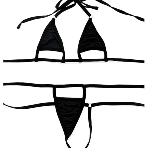 Micro Bikini Set with Cat Paw Embroidery - One Size Black